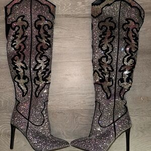 Elegant Black and Silver Women's Boots